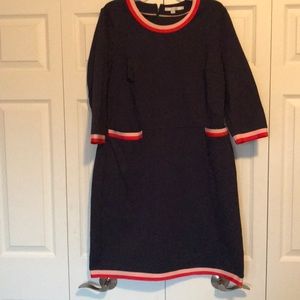 Boden navy blue dress with pink trim